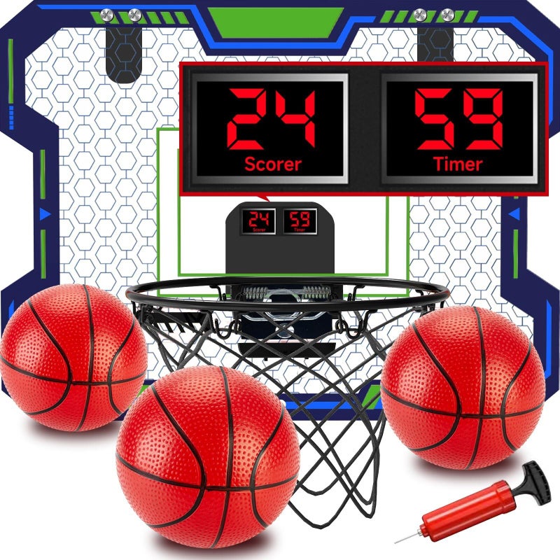 VIGNUTO Indoor Basketball Hoop for Kids(4-12 Years Old)  Over The Door Basketball Hoop with Scoring  Countdown and Music Accompaniment Functions Mini Basketball Hoop  Basketball Hoop Indoor Kids Toys - Image 1